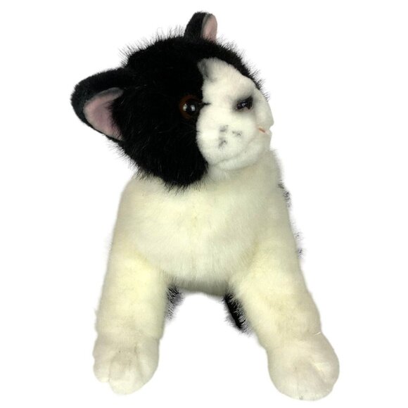 Russ Berrie Checkers Cat Plush Black White Stuffed Animal 10 inch Vintage Kitty - Picture 4 of 9